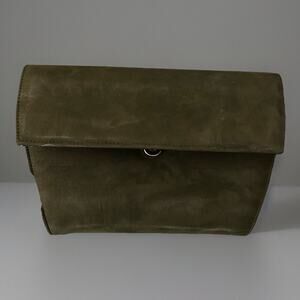 Y2K Vintage NEW WT Bronze Olive Suede Leather Clutch w/Shoulder strap. Made USA
